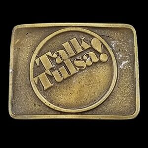 B & F Buckles Belt Buckle Talk Tulsa Vintage Brass Plated Rectangular Western